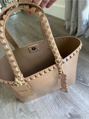 Beige Stud-Trim Tote Bag